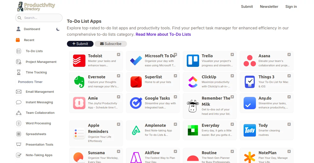 Productivity Directory - Image showcasing the main features of the product on the To-Do List Apps page.