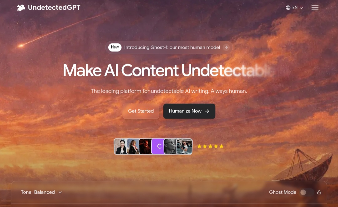 Screenshot of UndetectedGPT – An AI tool in the ,AI Creative Writing ,AI Paraphraser ,AI Content Generator ,AI Rewriter  category, showcasing its interface and key features.