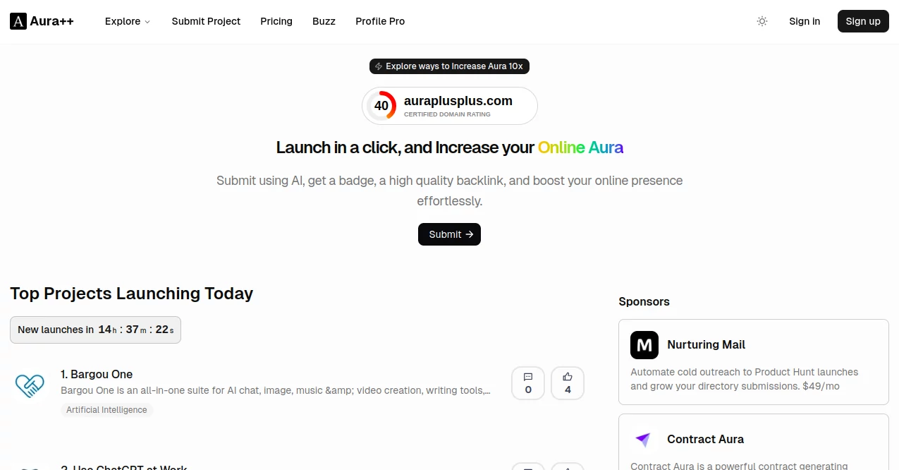 Screenshot of Aura++ – An AI tool in the ,AI SEO Assistant  category, showcasing its interface and key features.