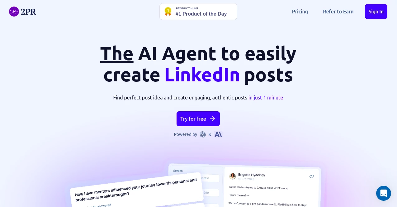 Screenshot of 2pr.io – An AI tool in the ,AI Copywriting ,AI Content Generator ,AI SEO Assistant ,AI Social Media Assistant  category, showcasing its interface and key features.