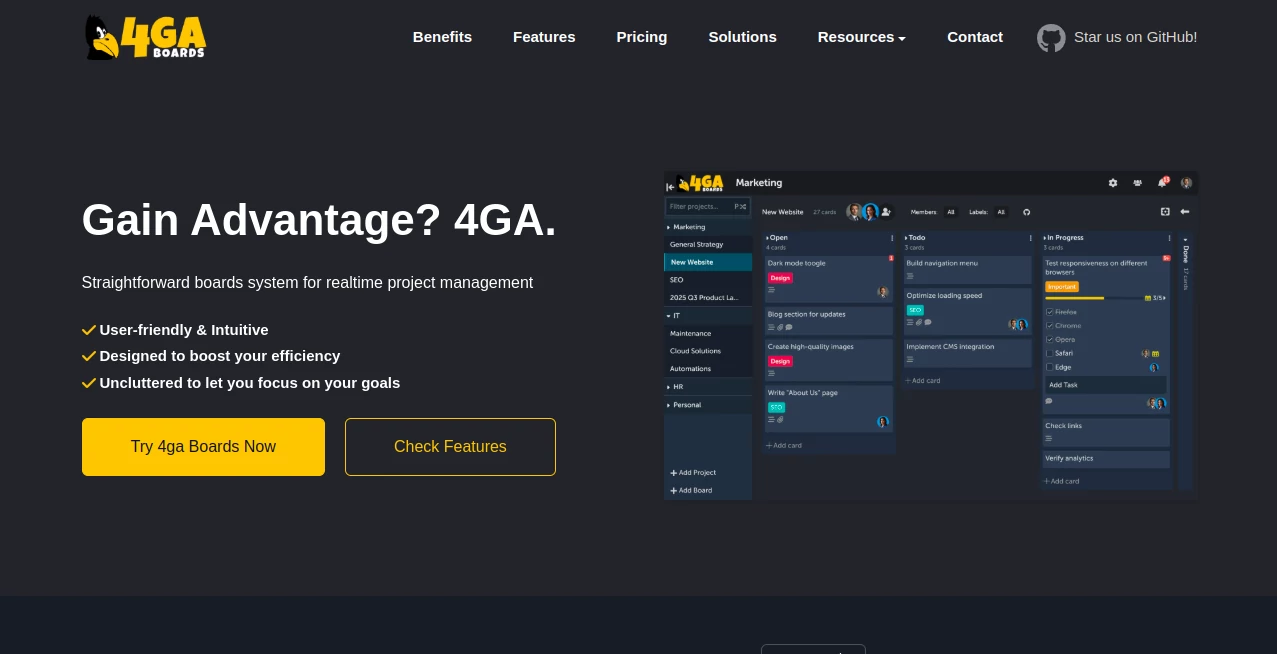 Screenshot of 4ga Boards – An AI tool in the ,AI Task Management ,AI Team Collaboration ,AI Workflow Management ,AI Project Management  category, showcasing its interface and key features.