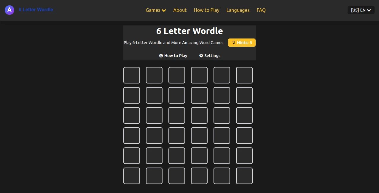Screenshot of 6 Letter Wordle – An AI tool in the ,AI Game ,AI Fun Tools  category, showcasing its interface and key features.