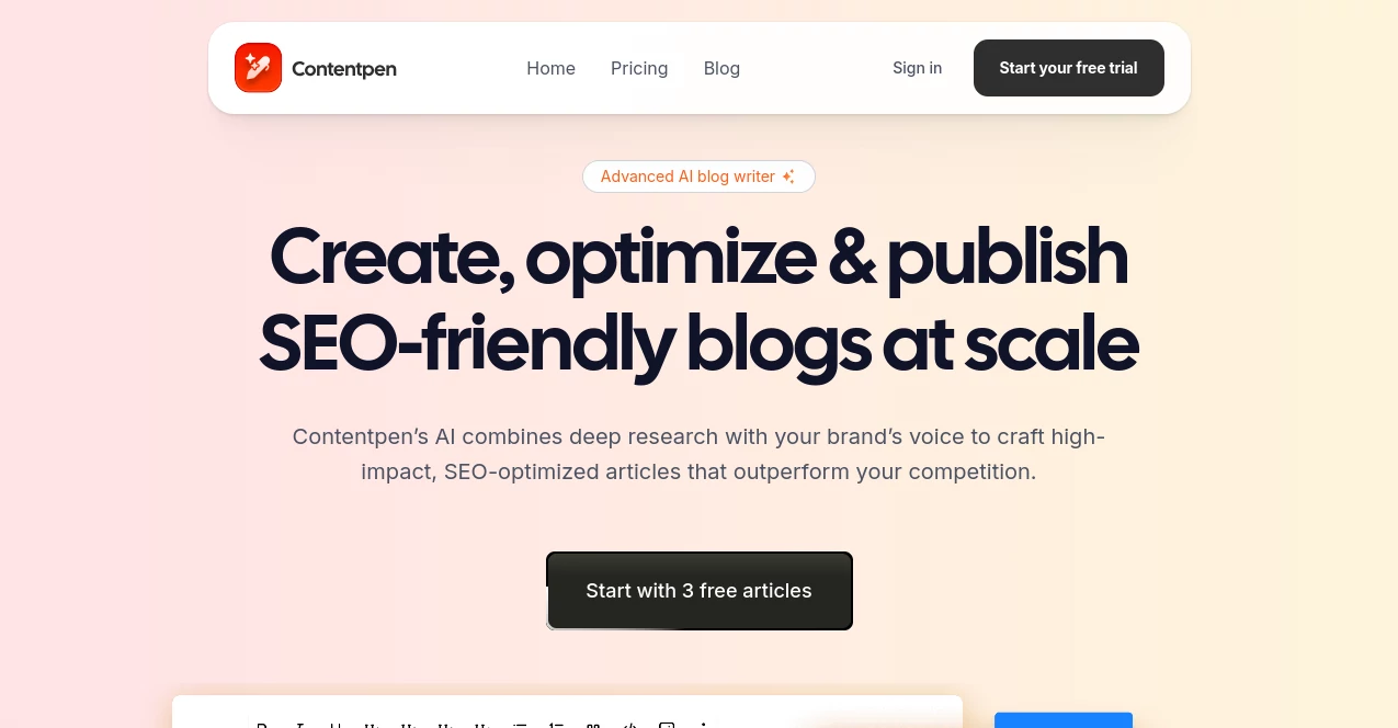 Screenshot of Contentpen.ai – An AI tool in the ,AI Writing Assistants ,AI Content Generator ,AI SEO Assistant ,AI Productivity Tools  category, showcasing its interface and key features.