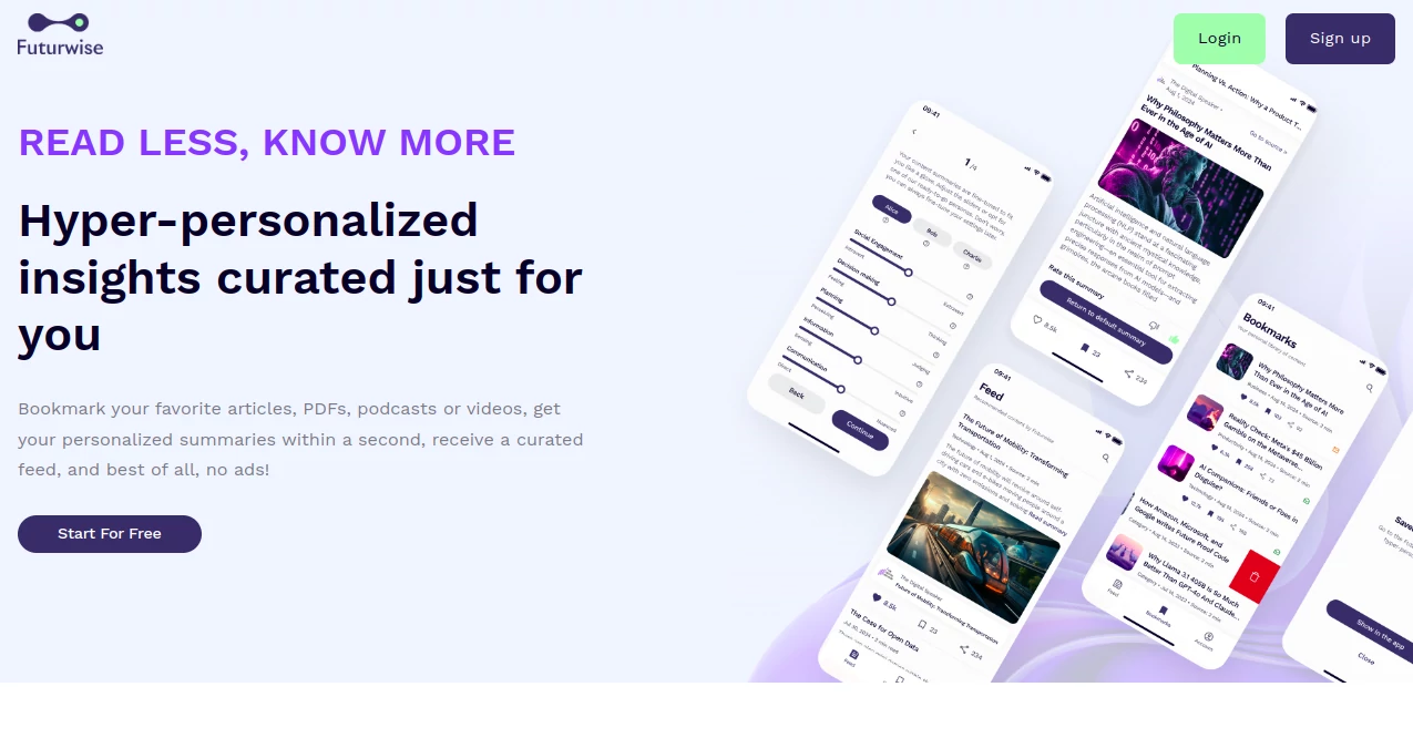 Screenshot of Futurwise – An AI tool in the ,AI Knowledge Management ,AI Education Assistant ,AI Summarizer ,AI Productivity Tools ,AI Team Collaboration  category, showcasing its interface and key features.