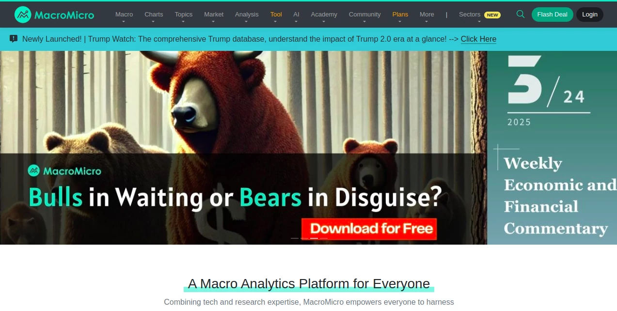 Screenshot of MacroMicro – An AI tool in the ,Large Language Models (LLMs) ,AI Analytics Assistant ,AI Knowledge Base ,AI Knowledge Graph ,AI Knowledge Management ,AI Research Tool ,AI Investing Assistant  category, showcasing its interface and key features.