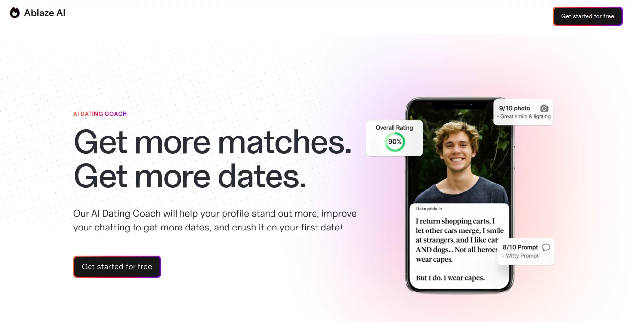 Screenshot of Ablaze AI – An AI tool in the ,AI Bio Generator ,AI Chatbot ,AI Dating Assistant ,AI Fun Tools  category, showcasing its interface and key features.