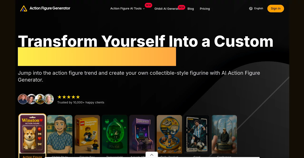 Screenshot of Action Figure Generator – An AI tool in the ,AI Photo & Image Generator  category, showcasing its interface and key features.