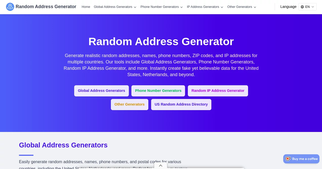 Screenshot of Address Generator – An AI tool in the ,AI Data Mining ,AI Productivity Tools ,Code & IT  category, showcasing its interface and key features.