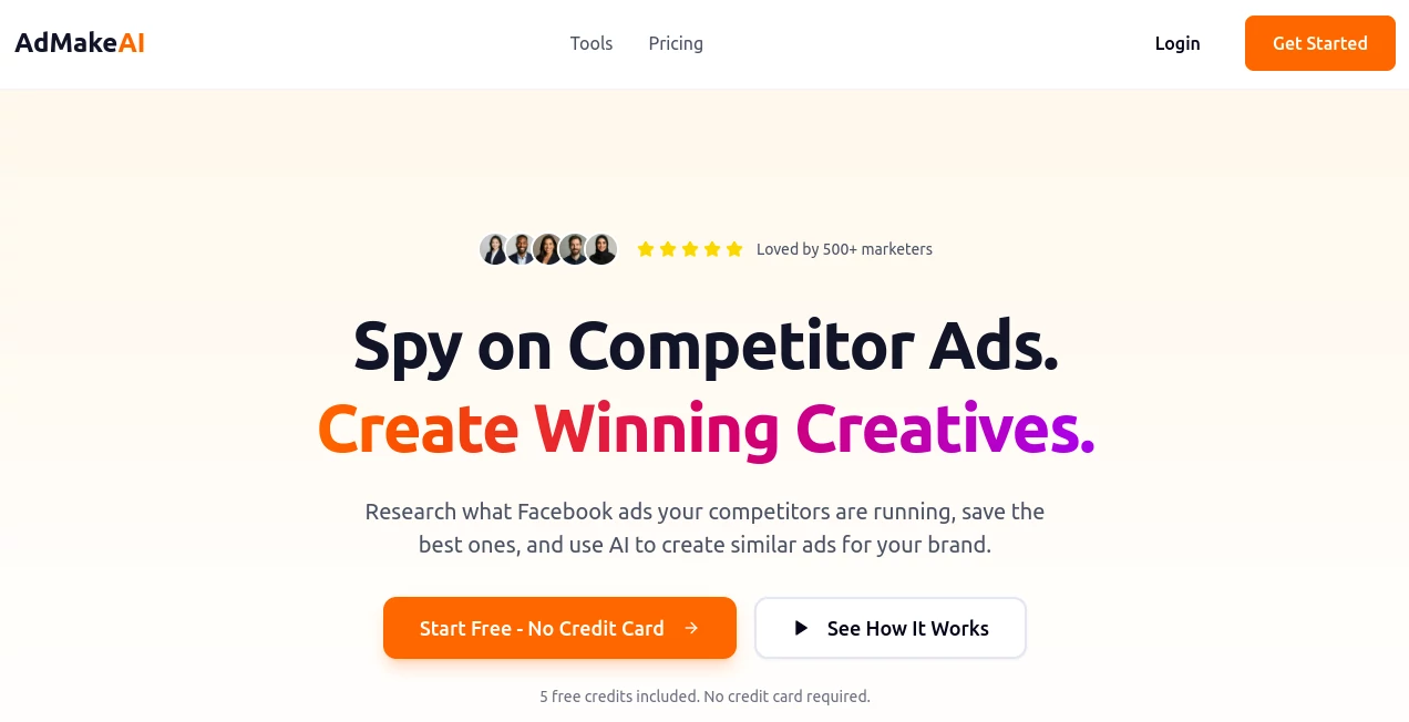 Screenshot of AdMake AI – An AI tool in the ,AI Research Tool ,AI Ad Creative Assistant ,AI Ad Generator ,AI Digital Marketing Generator  category, showcasing its interface and key features.
