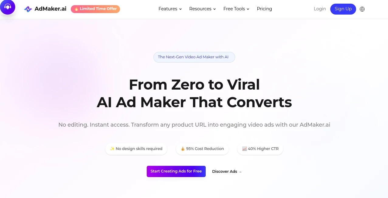 Screenshot of AdMaker.ai – An AI tool in the ,AI Avatar Generator ,AI Video Generator ,AI Ad Generator  category, showcasing its interface and key features.