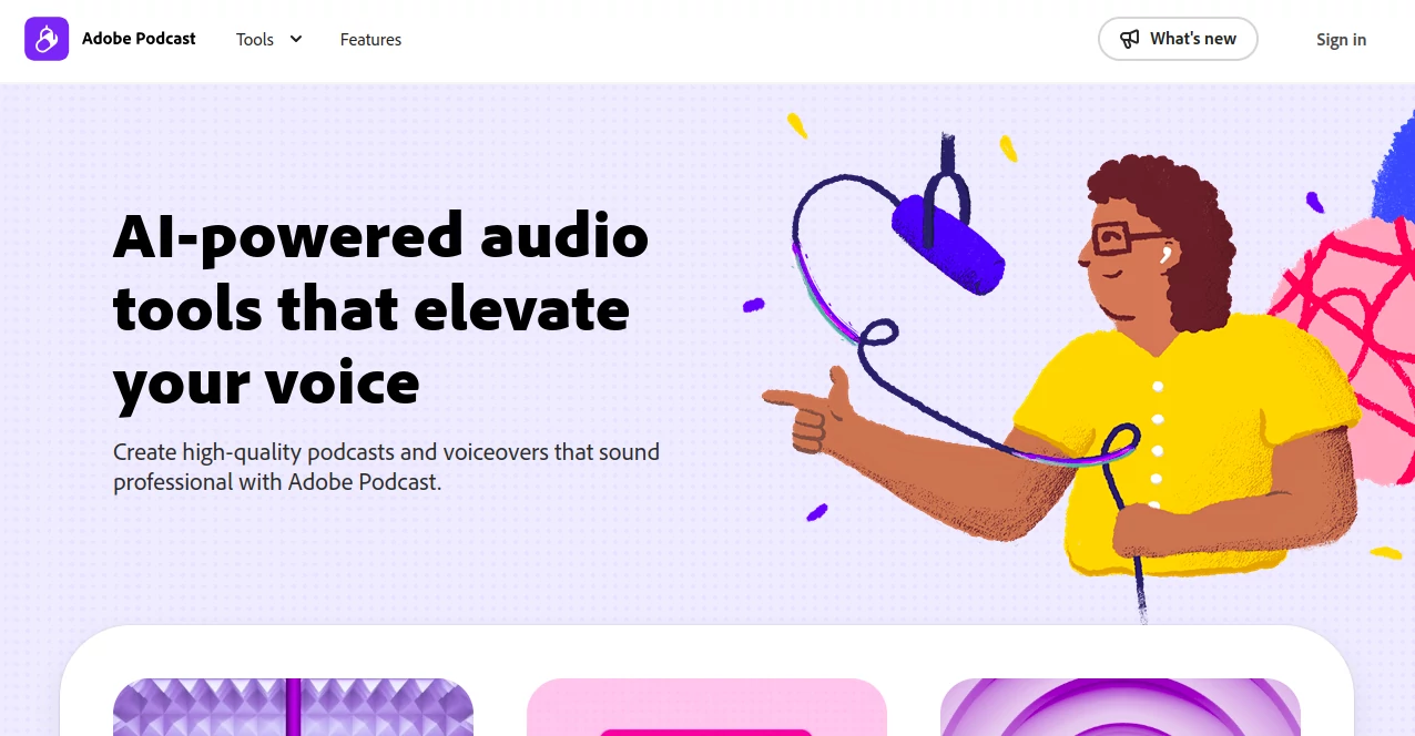 Screenshot of Adobe Podcast – An AI tool in the ,AI Audio Enhancer ,AI Speech to Text ,AI Voice & Audio Editing ,AI Podcast Assistant ,AI Speech Recognition ,AI Speech Synthesis ,AI Recording ,AI Transcription ,AI Transcriber  category, showcasing its interface and key features.