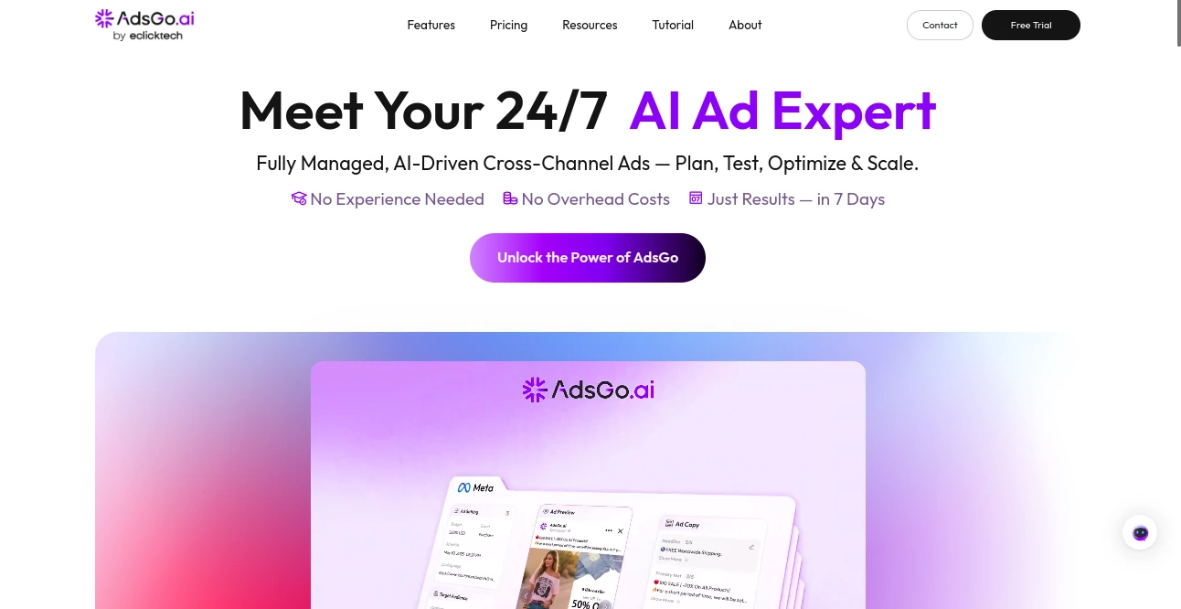 Screenshot of AdsGo AI – An AI tool in the ,AI Advertising Assistant ,AI Ad Creative Assistant ,AI Ad Generator ,AI Digital Marketing Generator  category, showcasing its interface and key features.