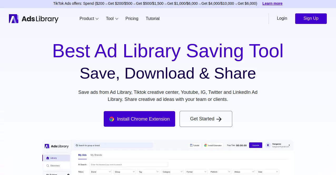 Screenshot of Ads Library AI – An AI tool in the ,AI Research Tool ,AI Analytics Assistant ,AI Social Media Assistant ,AI Ad Creative Assistant  category, showcasing its interface and key features.