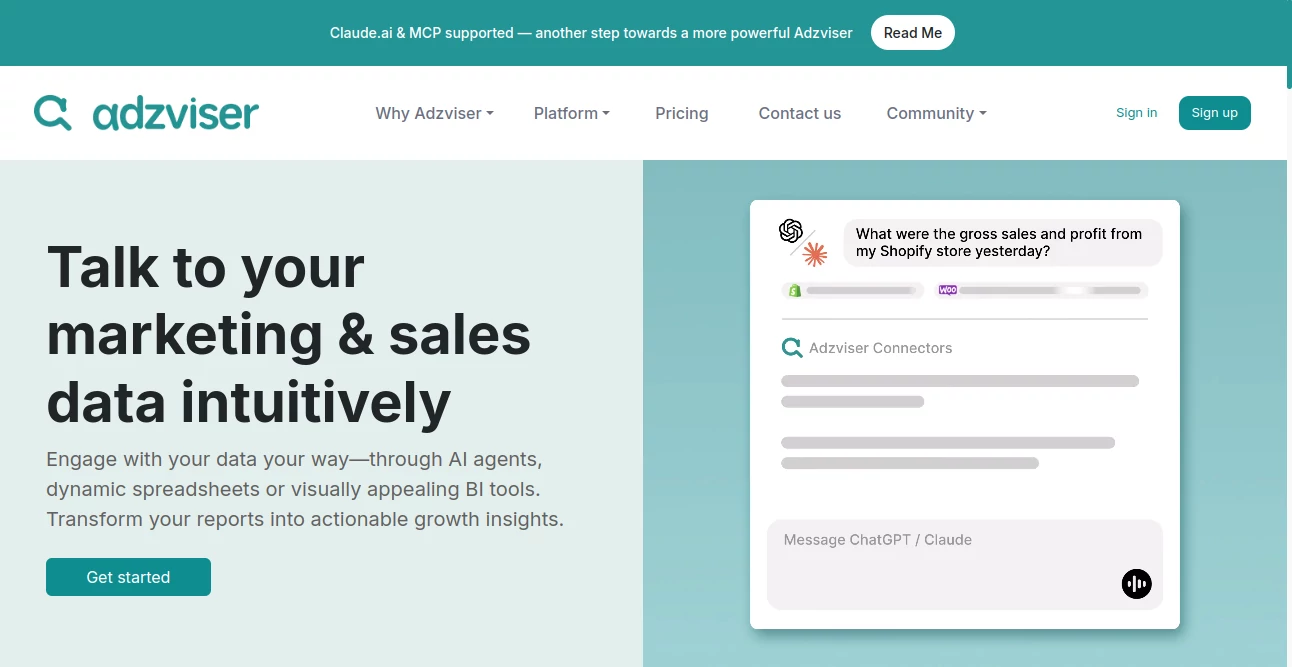 Screenshot of adzviser – An AI tool in the ,AI Advertising Assistant ,AI Analytics Assistant ,AI Ad Generator ,AI Marketing Plan Generator  category, showcasing its interface and key features.