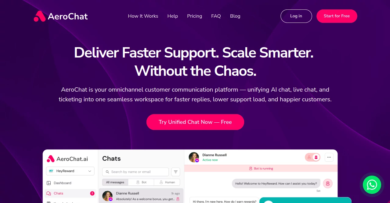 Screenshot of AeroChat – An AI tool in the ,AI Analytics Assistant ,AI Customer Service Assistant ,AI Response Generator ,AI Chatbot  category, showcasing its interface and key features.