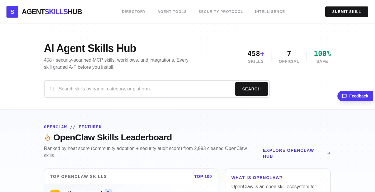 Screenshot of Agent Skills Hub – An AI tool in the ,AI No-Code & Low-Code ,AI Developer Tools ,AI Workflow Management  category, showcasing its interface and key features.