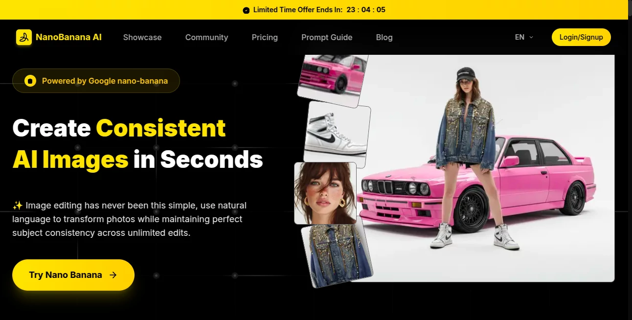 Screenshot of NanoBanana AI – An AI tool in the ,AI Text to Image ,Photo & Image Editor ,AI Image to Image ,AI Art Generator  category, showcasing its interface and key features.