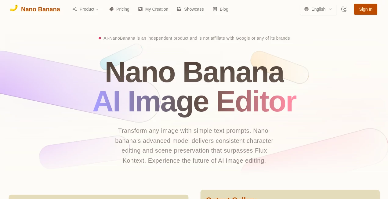 Screenshot of Nano Banana – An AI tool in the ,AI Text to Image ,Photo & Image Editor ,AI Image to Image ,AI Art Generator  category, showcasing its interface and key features.
