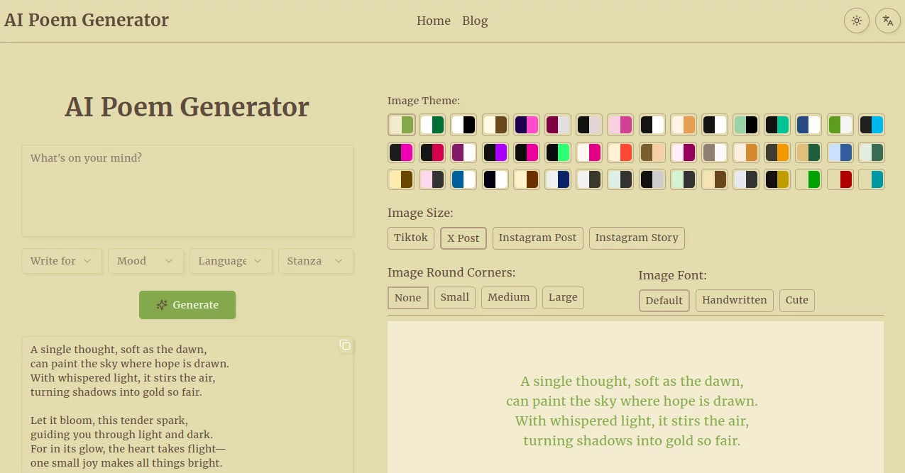 Screenshot of ai poem generator – An AI tool in the ,AI Poem & Poetry Generator ,AI Writing Assistants ,AI Creative Writing  category, showcasing its interface and key features.