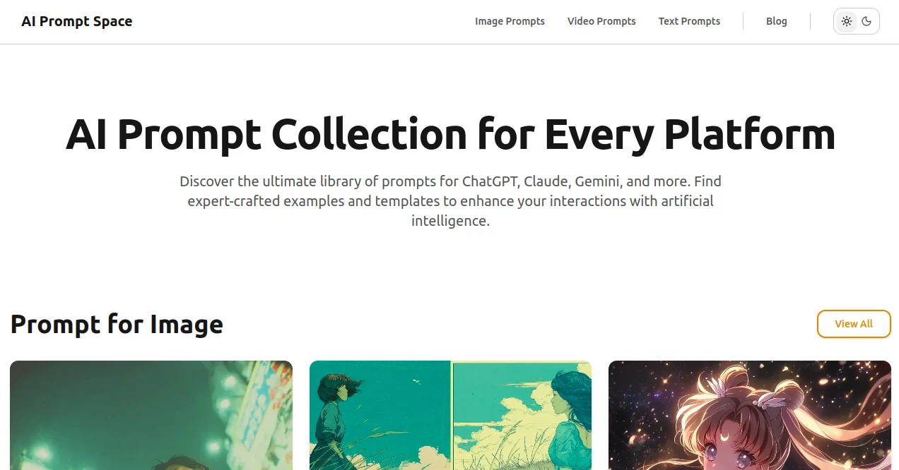 Screenshot of AI Prompt Space – An AI tool in the ,AI Script Writing ,AI Creative Writing ,AI Content Generator ,Large Language Models (LLMs)  category, showcasing its interface and key features.