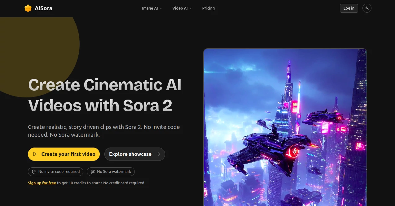 Screenshot of AiSora – An AI tool in the ,AI Animated Video ,AI Video Generator ,AI Short Clips Generator ,AI Text to Video  category, showcasing its interface and key features.