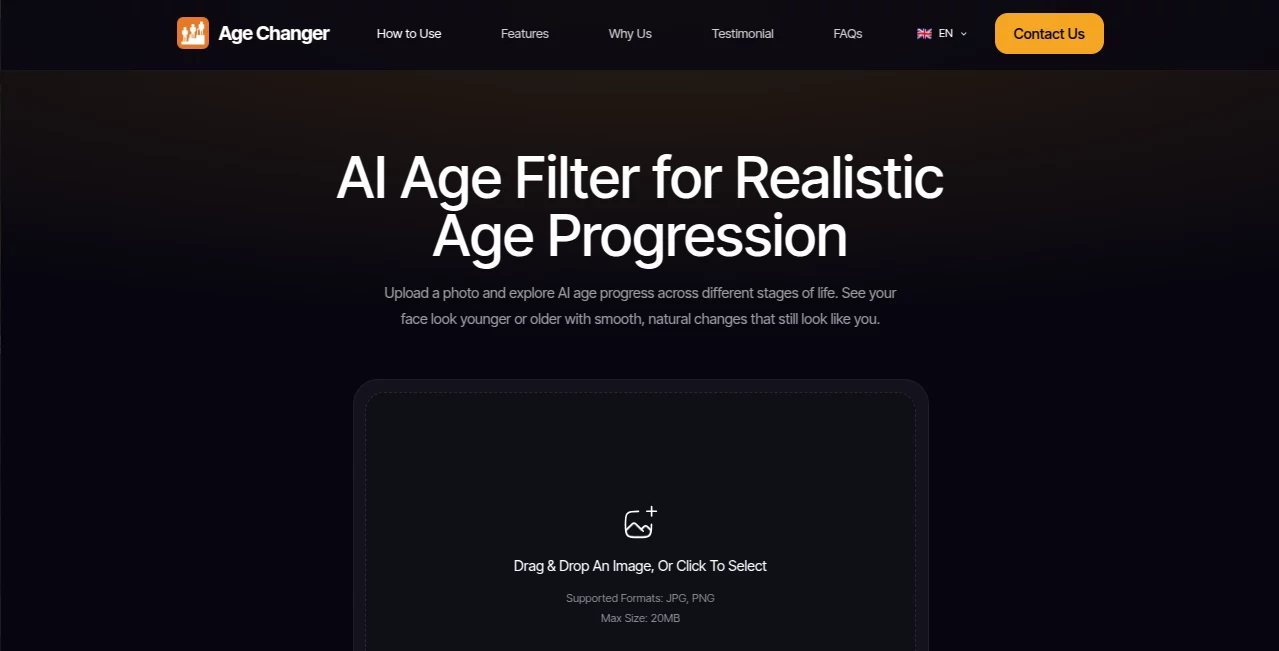 Screenshot of AI Age Progress – An AI tool in the ,Photo & Image Editor ,AI Image to Image ,AI Design Generator ,AI Fun Tools  category, showcasing its interface and key features.