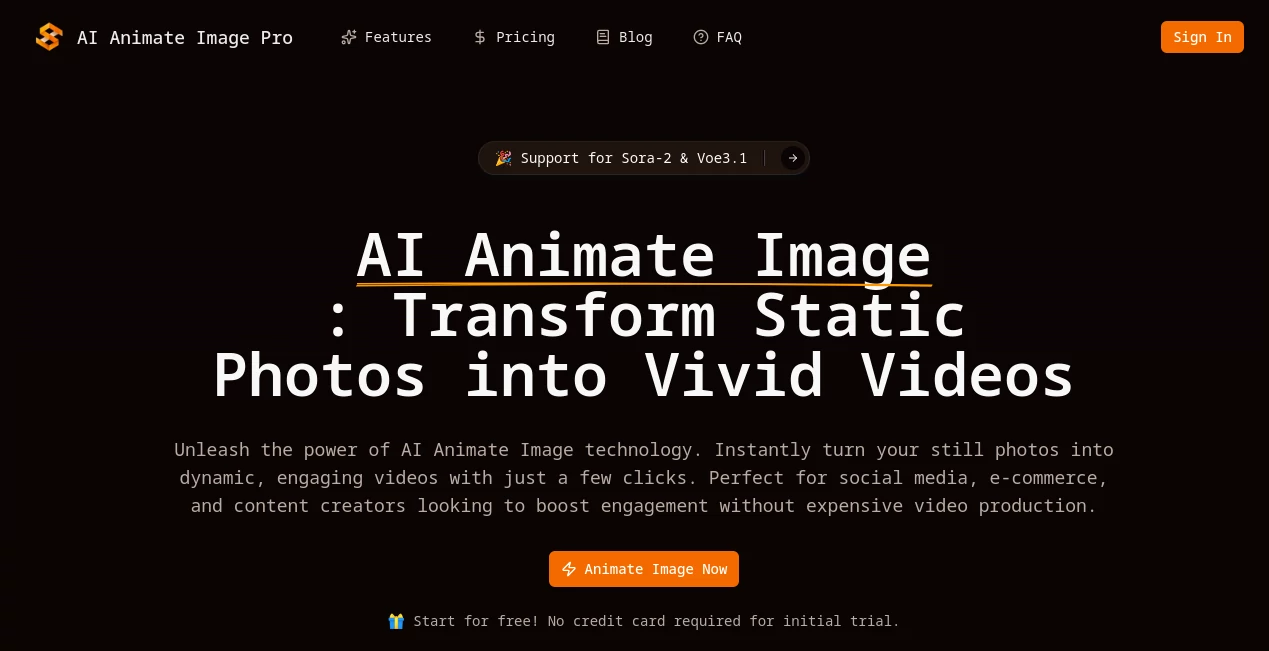 Screenshot of AI Animate Image – An AI tool in the ,AI Animated Video ,AI Image to Video ,AI Video Generator ,AI Text to Video  category, showcasing its interface and key features.