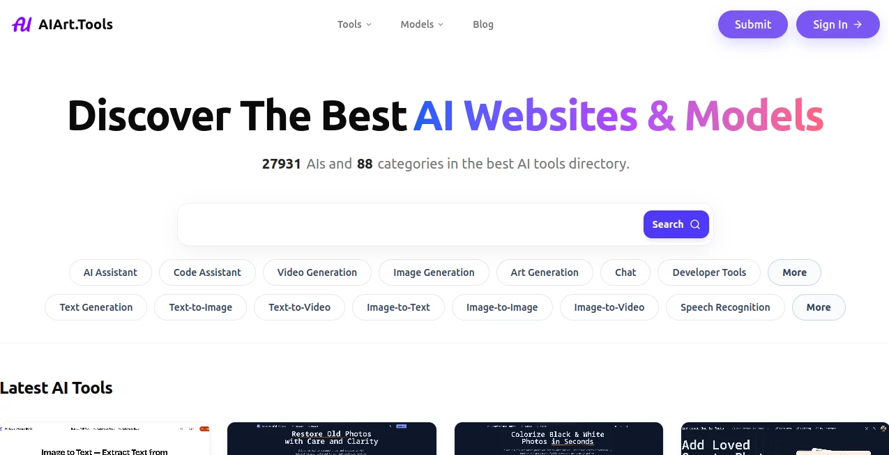 Screenshot of aiart tools – An AI tool in the ,AI Tools Directory  category, showcasing its interface and key features.