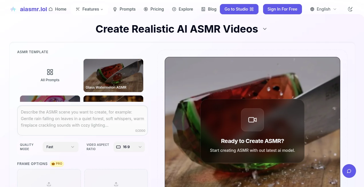 Screenshot of aiasmr.lol – An AI tool in the ,AI Audio Enhancer ,AI Music Generator ,AI Voice Assistants ,AI Fun Tools  category, showcasing its interface and key features.