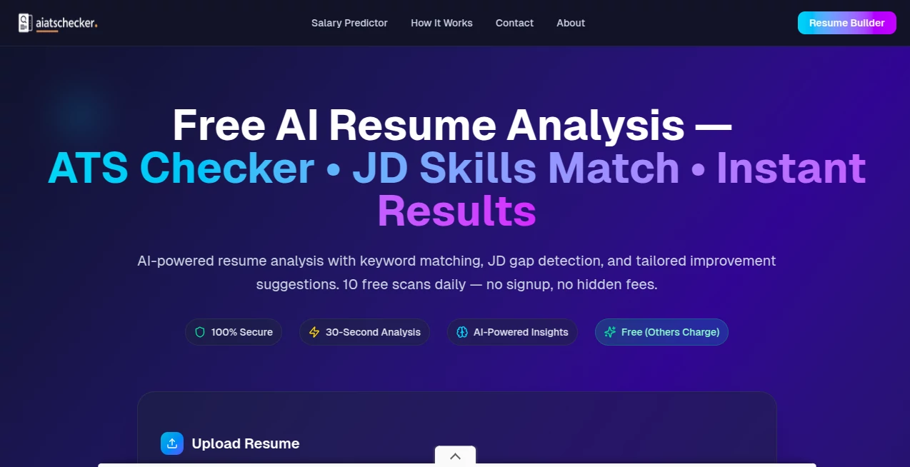 Screenshot of AI ATS Checker – An AI tool in the ,AI Checker Essay ,AI Plagiarism Checker ,AI Grammar Checker ,AI Content Detector  category, showcasing its interface and key features.