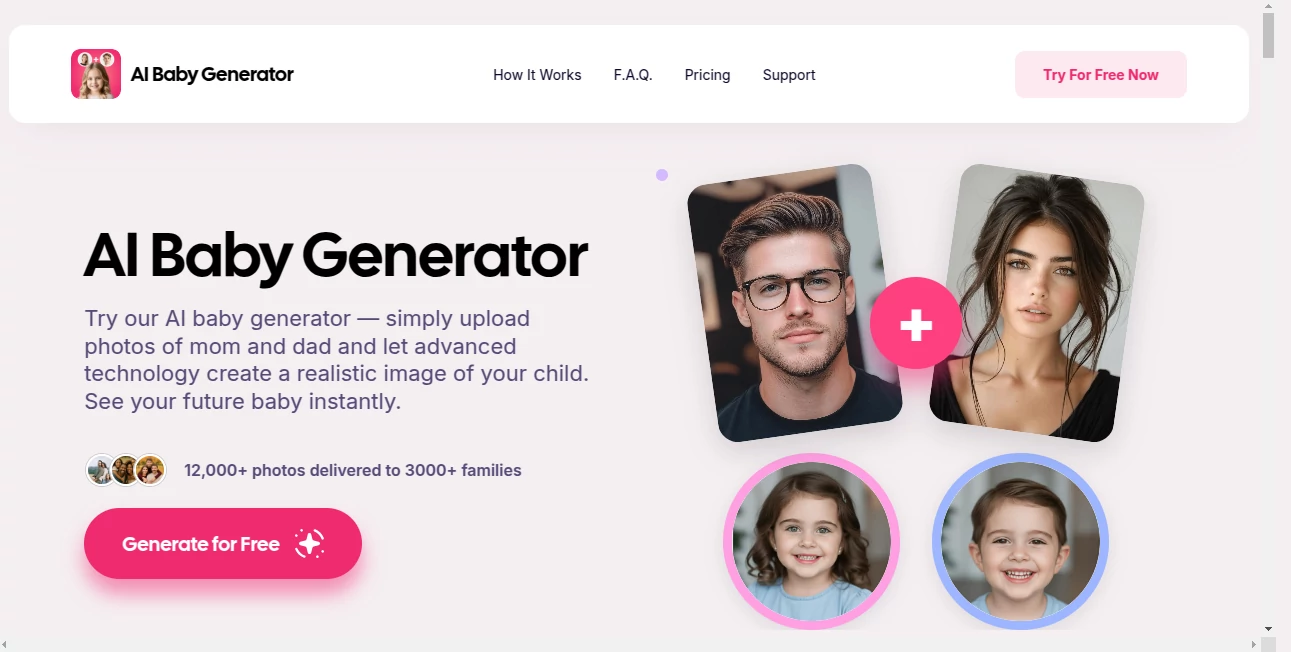 Screenshot of AI Baby Generator – An AI tool in the ,AI Image to Image ,AI Face Swap Generator ,AI Design Generator ,AI Fun Tools  category, showcasing its interface and key features.