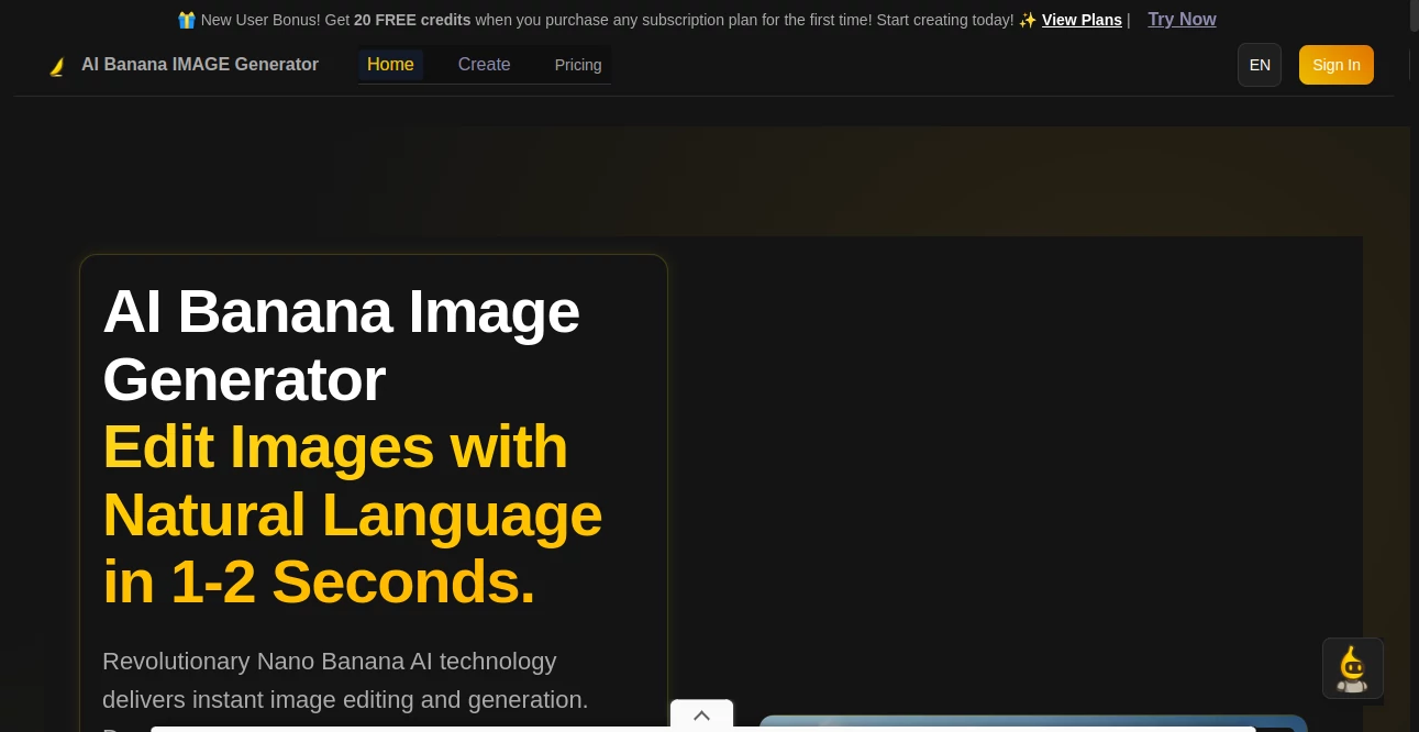 Screenshot of AI Banana IMAGE Generator – An AI tool in the ,AI Photo & Image Generator ,Photo & Image Editor ,AI Image to Image ,AI Art Generator  category, showcasing its interface and key features.