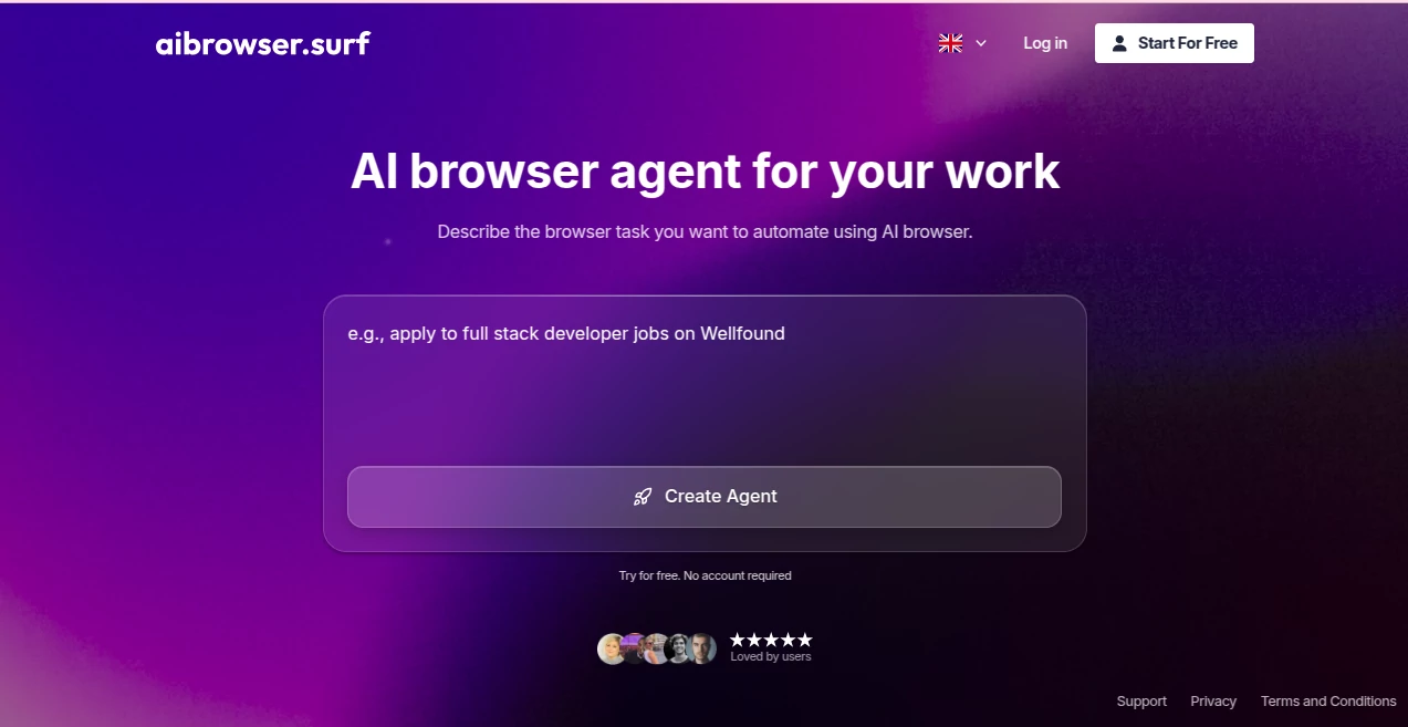 Screenshot of AI Browser – An AI tool in the ,AI No-Code & Low-Code ,AI Developer Tools ,AI Workflow Management  category, showcasing its interface and key features.