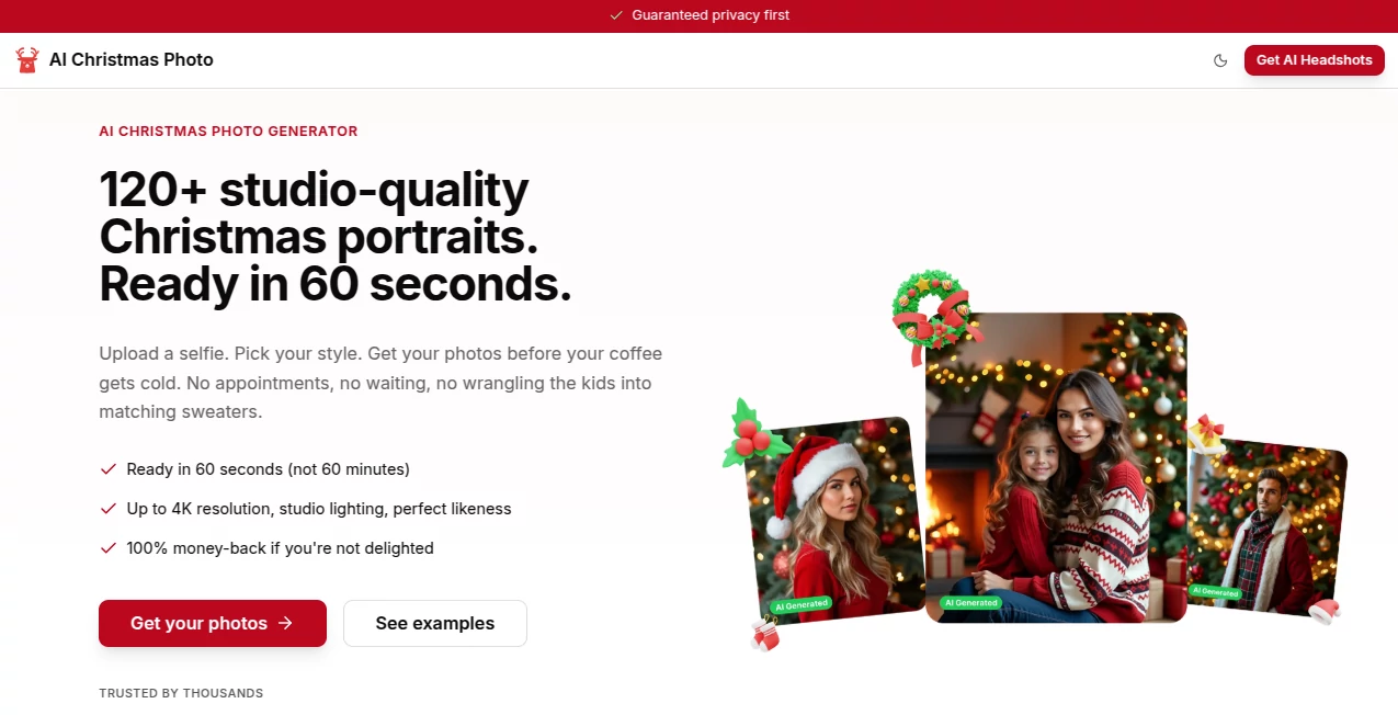 Screenshot of AI Christmas Photo – An AI tool in the ,AI Photo & Image Generator ,AI Image to Image ,AI Design Generator ,AI Fun Tools  category, showcasing its interface and key features.