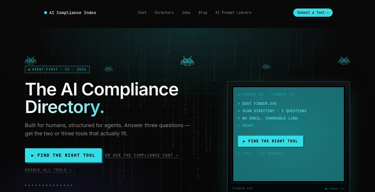 Screenshot of AI Compliance Index – An AI tool in the ,Business ,AI Research Tool ,AI Developer Tools ,AI Legal Assistant  category, showcasing its interface and key features.
