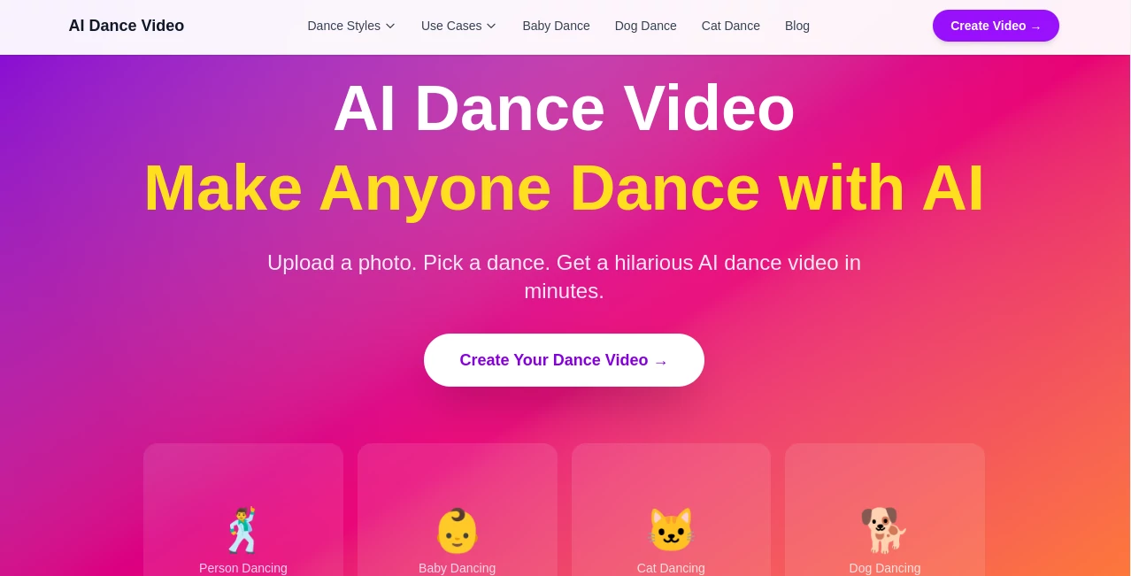 Screenshot of AI Dance Video – An AI tool in the ,AI Animated Video ,AI Image to Video ,AI Fun Tools ,AI Video Generator  category, showcasing its interface and key features.