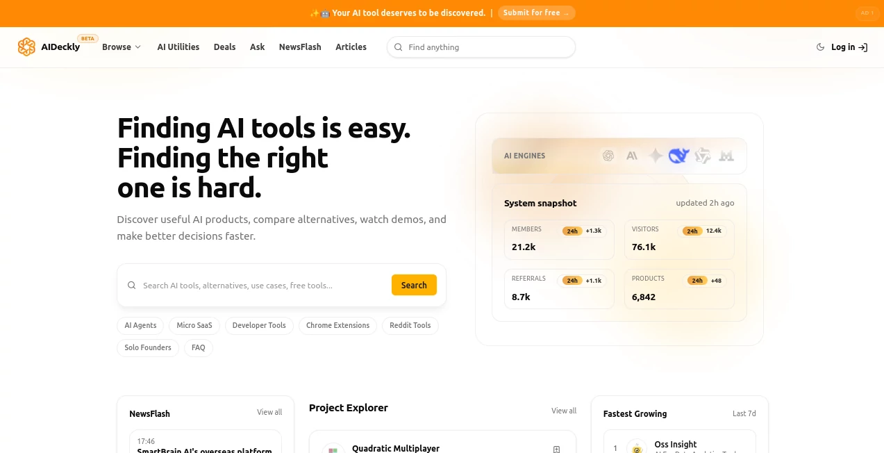 Screenshot of AIDeckly – An AI tool in the ,AI Business Ideas Generator ,AI Presentation Generator ,AI Productivity Tools ,AI Documents Assistant  category, showcasing its interface and key features.