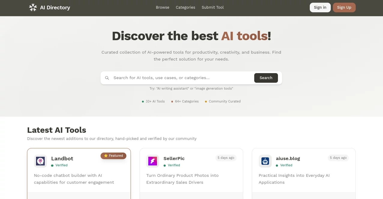 Screenshot of AI Directory – An AI tool in the ,AI Tools Directory  category, showcasing its interface and key features.