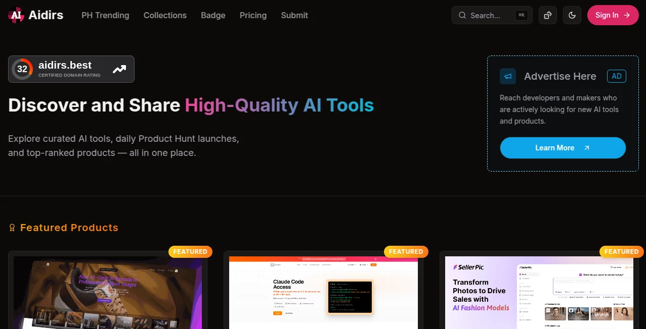 Screenshot of Aidirs – An AI tool in the ,AI Tools Directory  category, showcasing its interface and key features.