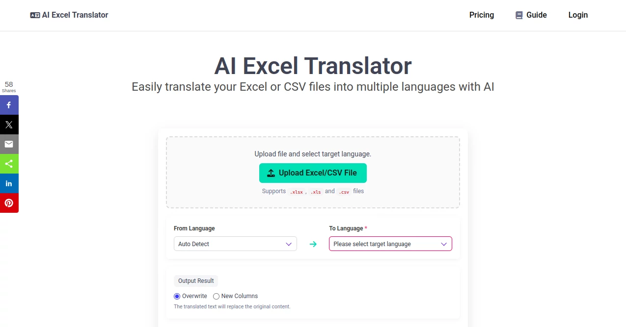 Screenshot of AI Excel Translator – An AI tool in the ,AI Translate  category, showcasing its interface and key features.