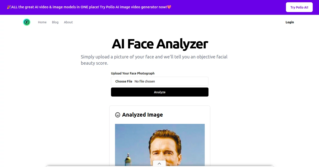 Screenshot of AI Face Analyzer – An AI tool in the ,Photo & Image Editor ,AI Photo Enhancer ,AI Selfie & Portrait ,AI Face Swap Generator  category, showcasing its interface and key features.