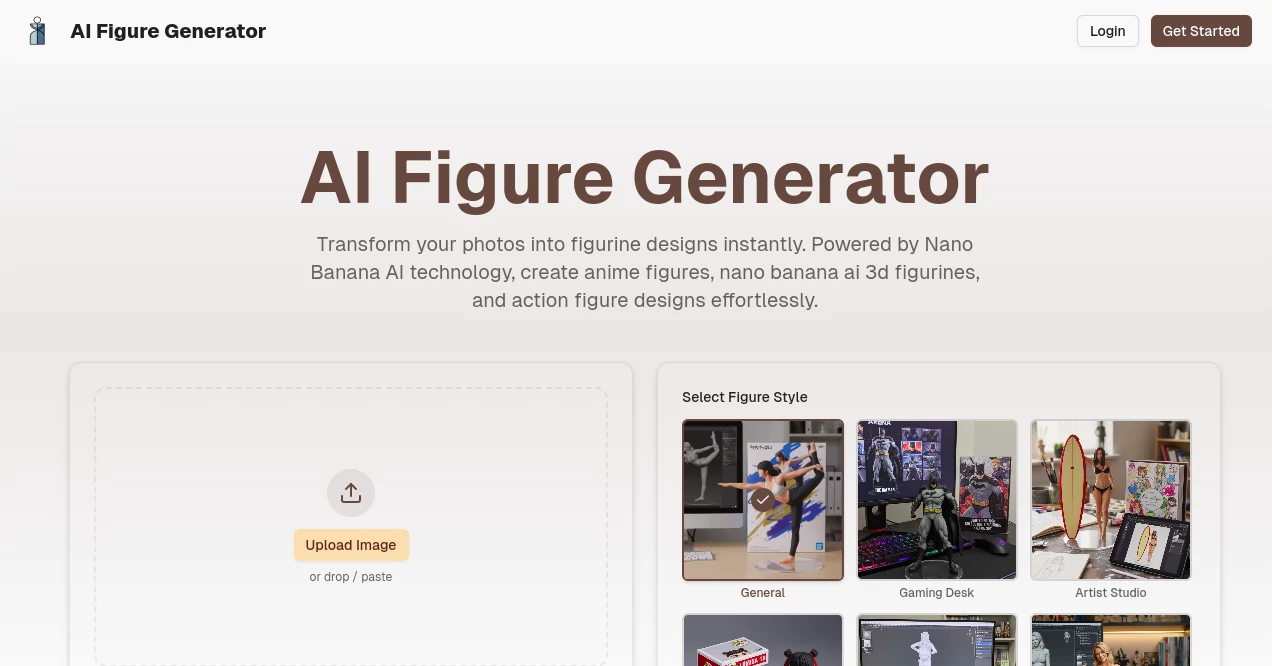 Screenshot of AI Figure Generator – An AI tool in the ,AI Art Generator ,AI Anime Art ,AI 3D Model Generator ,AI Image to 3D Model  category, showcasing its interface and key features.