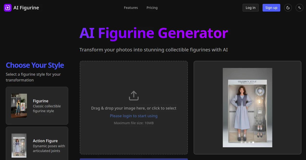 Screenshot of AI Figurine – An AI tool in the ,Photo & Image Editor ,AI Photo Enhancer ,AI Design Generator ,AI Image to 3D Model  category, showcasing its interface and key features.