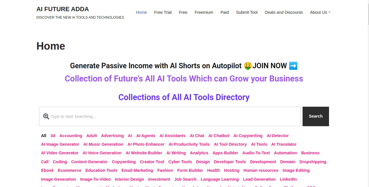 Screenshot of AI FUTURE ADDA – An AI tool in the ,AI Tools Directory  category, showcasing its interface and key features.