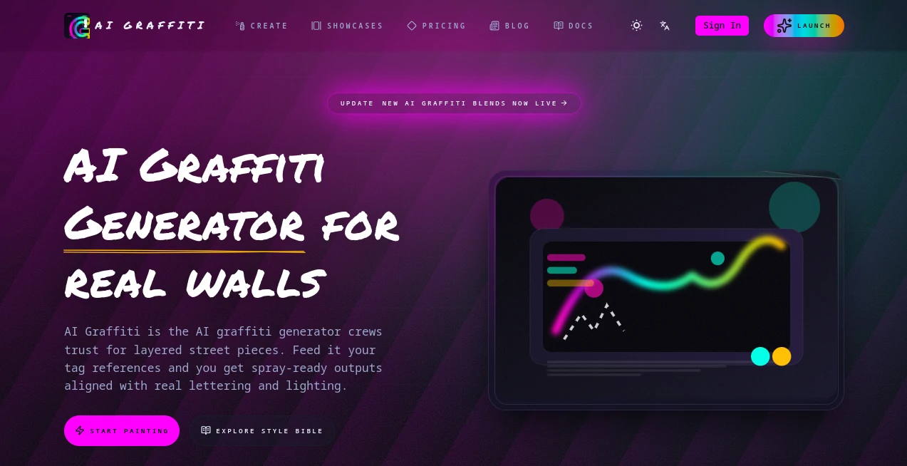 Screenshot of AI Graffiti – An AI tool in the ,AI Text to Image ,AI Photo & Image Generator ,AI Art Generator ,AI Design Generator  category, showcasing its interface and key features.
