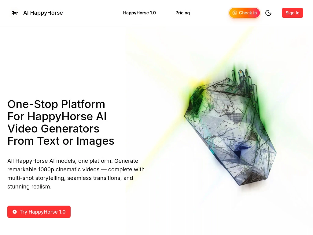 Screenshot of Happyhorse 1.0 – An AI tool in the ,AI Video Generator ,AI Video Editor ,AI Short Clips Generator ,AI Text to Video  category, showcasing its interface and key features.