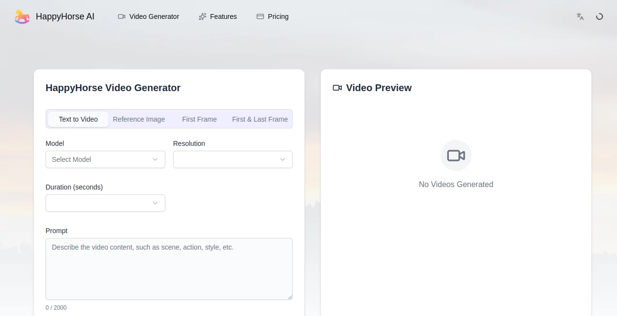 Screenshot of AI Happy Horses – An AI tool in the ,AI Image to Video ,AI Video Generator ,AI Short Clips Generator ,AI Text to Video  category, showcasing its interface and key features.