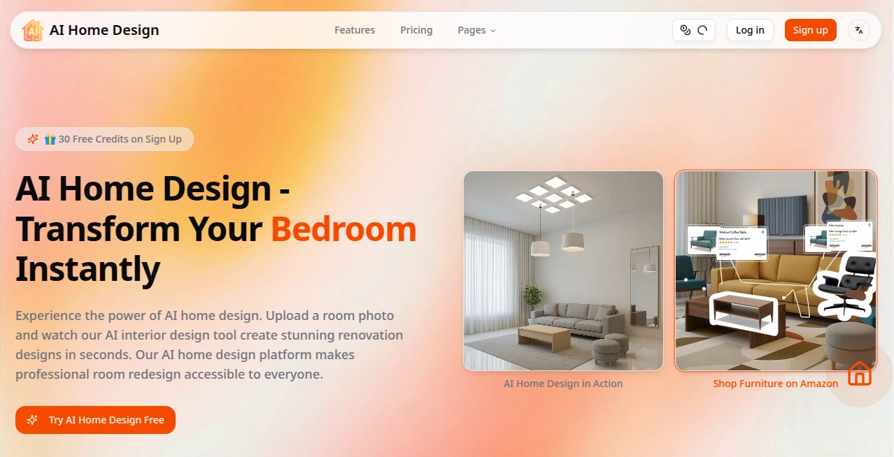 Screenshot of Ai Home Design – An AI tool in the ,AI Design Assistant ,AI Design Generator ,AI Interior & Room Design  category, showcasing its interface and key features.