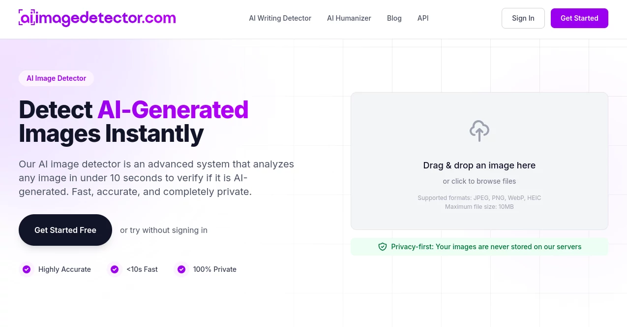 Screenshot of AI Image Detector – An AI tool in the ,AI Image Scanning ,AI Image Recognition ,AI Checker Essay ,AI Content Detector  category, showcasing its interface and key features.
