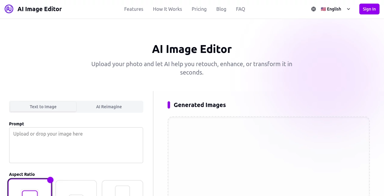 Screenshot of AI Image Editor – An AI tool in the ,Photo & Image Editor ,AI Background Remover ,AI Art Generator ,AI Graphic Design  category, showcasing its interface and key features.